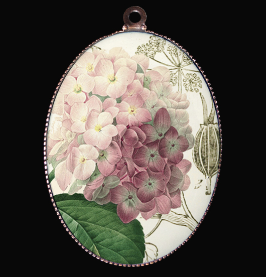 medallion in porcelain with pink hydrangea, gift for Mother's day, for a teacher, for a friend, to express gratitude