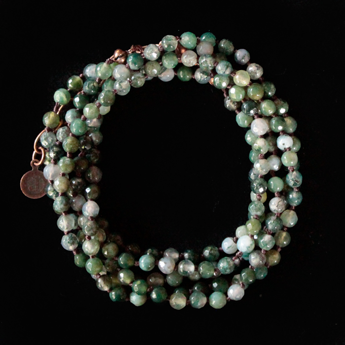Collana in pietra dura: agata muschiata verde annodata con finiture in rame. Base adatta a creare un gioiello unico e personalizzato con ciondoli. Idea regalo unica 