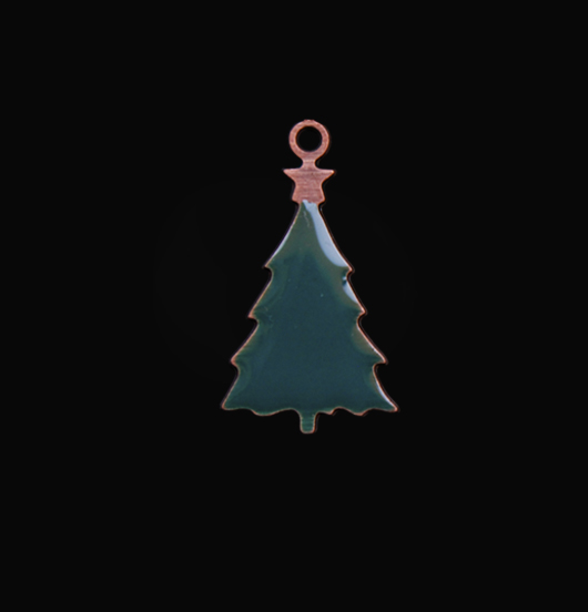 Christmas tree shaped pendant, enamelled in green, suitable as a gift, to be put on bracelets and necklaces.