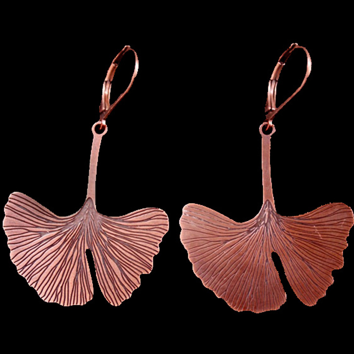 Nature collection Ginkgo Biloba leaf shaped copper earrings, gift for nature lover, symbol of rebirth