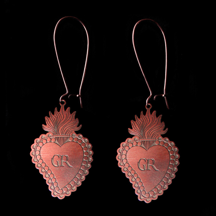 sacred ex voto heart collection earrings in copper, gift for lover, gift for a friend, religious inspiration gift, vintage