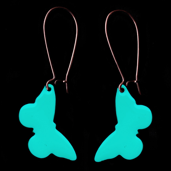 Earrings with butterflies in copper enamelled in turquoise