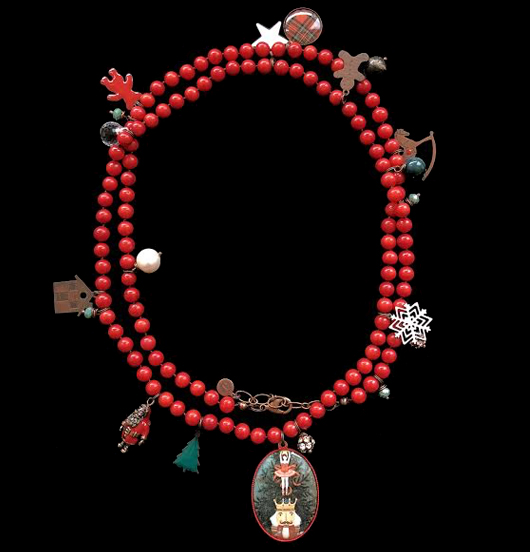 Collana Natalizia, collana rossa, per regalo di Natale, regalo vintage, regalo per amica, per Natale