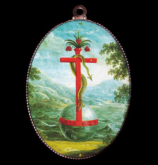 Medaglione in porcellana con globo crucigero, simbolo di sacralità, per amanti del sacro