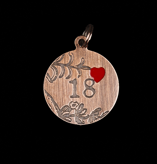 18 years old, engraved pendant in copper, customized birthday gift, for a daughter, adult nephew or niece.