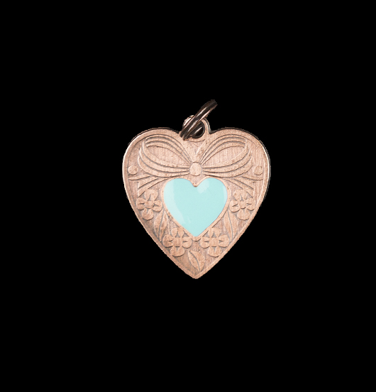 Kind heart pendant with a turquoise enamelled small heart. Customized pendant to give a friend, a sister, a fiancé