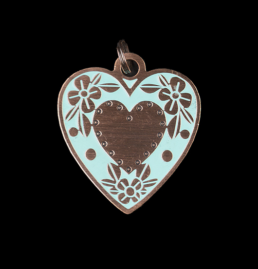 Pendant heart shaped in turchese enamelled copper. Gift for the person you love, gift for your mum.