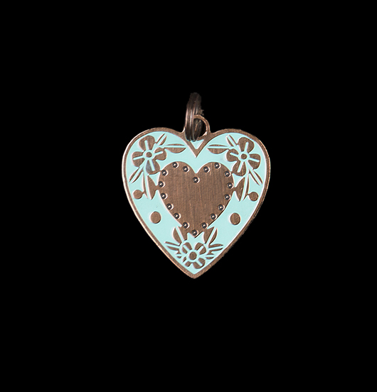 Ciondolo a forma di cuore smaltato turchese, per costruire il tuo gioiello personalizzato. Regalo unico.