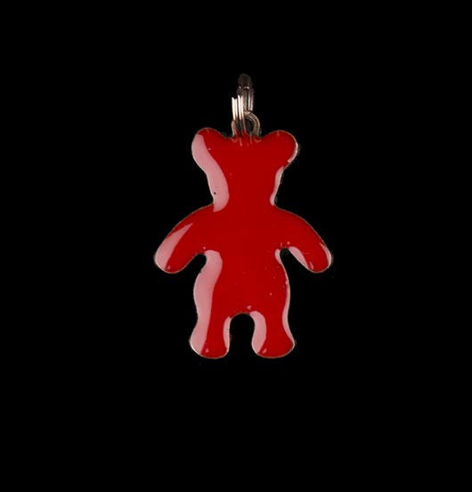 Red enamelled copper little bear shaped charm. Gift for a Baptism, birth, child, Christmas.
