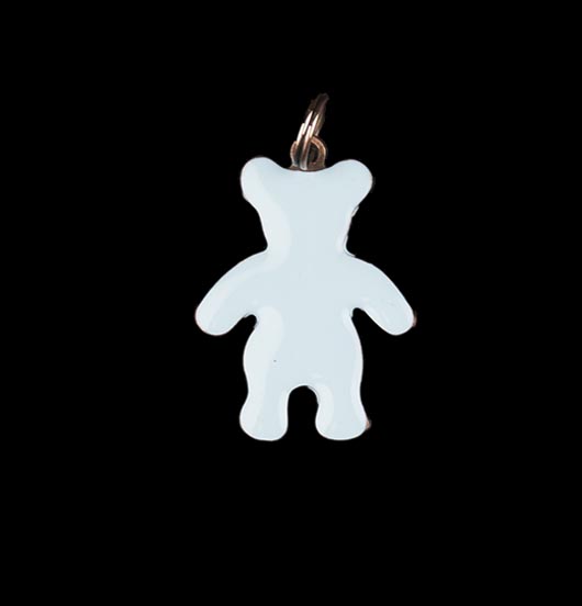 Light blue teddy bear shaped charm in enamelled copper. Gift for a new born, Baptism, baby.