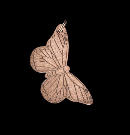 Copper butterfly shaped pink pendant, gift for your mum, a best friend, a romantic person.