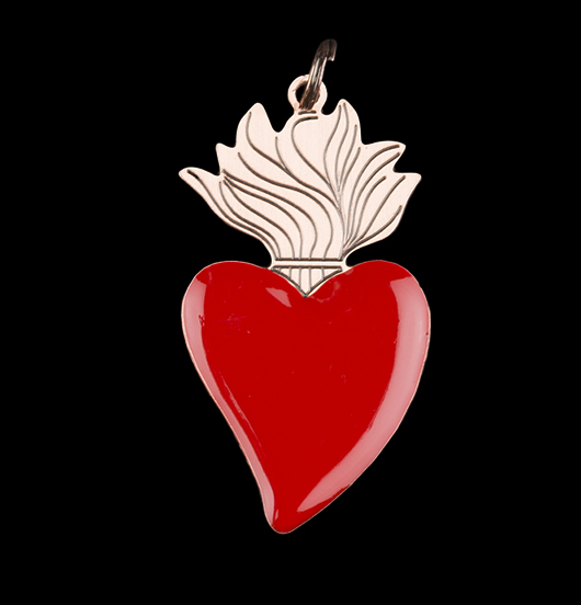ciondolo a forma di cuore sacro in rame smaltato rosso, regalo cuore, regalo san valentino