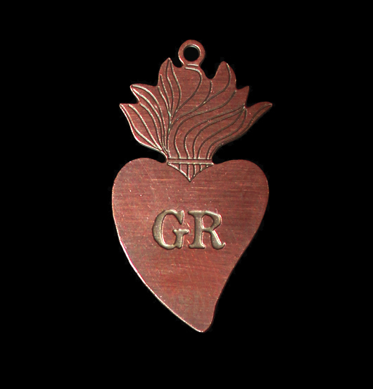 ciondolo cuore sacro ex voto in rame, regalo religione, regalo amica, regalo cuore