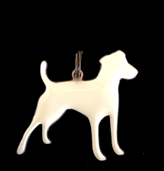 pendant in enameled copper shaped as a dog, gift for a friend, mum, gardener, friend