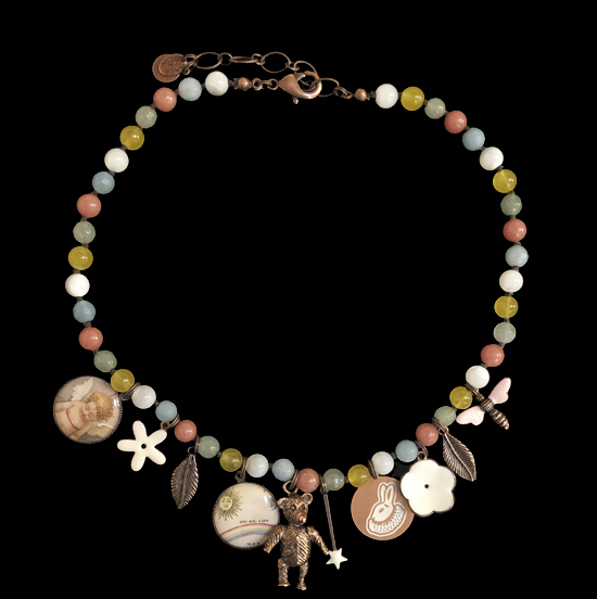 collana bracciale in pietre naturali multicolor, con ciondoli, bracciale doppio giro 