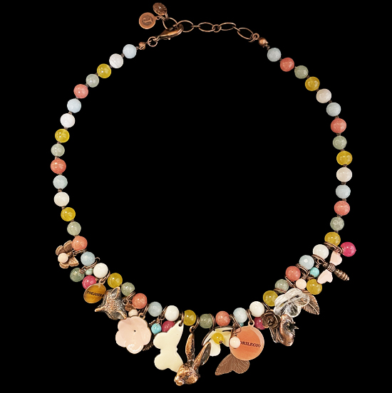 collana bracciale in pietre naturali multicolor, con ciondoli, bracciale doppio giro 